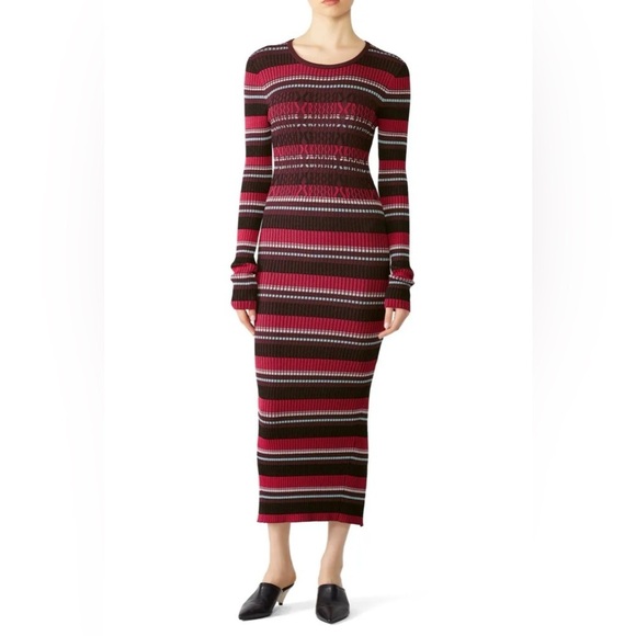 Opening Ceremony Striped Ribbed Knit Colorful Long Sleeve Maxi Dress - Picture 1 of 8